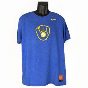 Nike Milwaukee Brewers Cooperstown Collection Ball-In-Glove Logo Blue Men’s Sz L